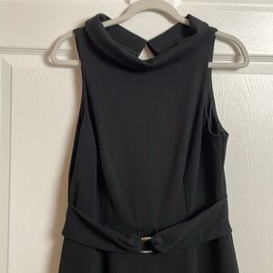 White House Black Market Midi Dress Sleeveless 10 Boat neck Belt Silver Black